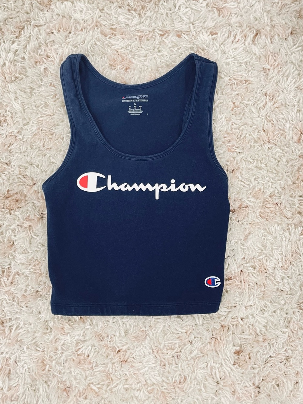 Champion Navy Blue Logo Cropped Tank Top